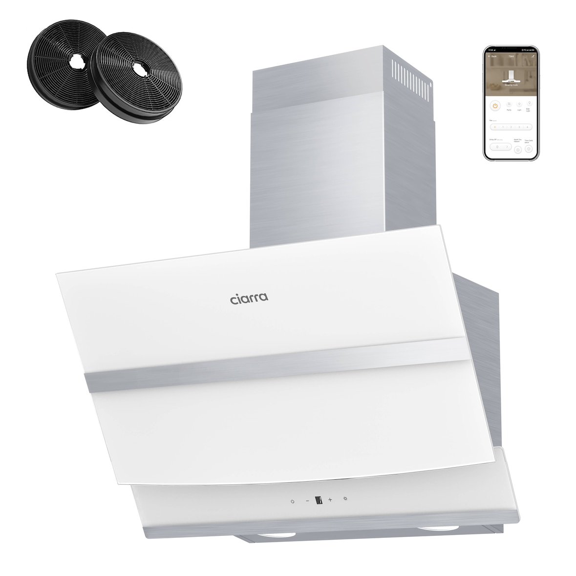 CIARRA A+++ 650 m³/h Dunstabzugshaube 60 cm Kopffreihaube WIFI + APP & Touch Control Booster VM6736NW