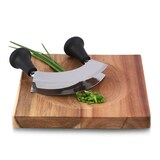 thumbnail of Karl Weis Doppelwiegemesser 14 cm mit Holzbrett, Edelstahl, Kunststoff, 22 x 22 x 4,8 cm, 560 g