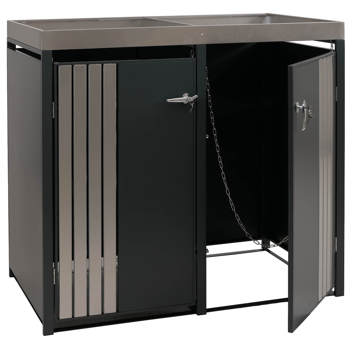 PROREGAL 2er-Mülltonnenverkleidung mit Pflanzkasten | HxBxT 125x132x84 cm | Anthrazit Edelstahl | Mülltonne 55kg