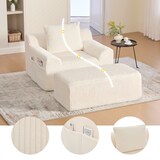 thumbnail of Übergroßer Sofasessel 147x110x67 cm mit gestreiftem Kordsamt Beige, inklusive Fußpedal und Stauraumfächern