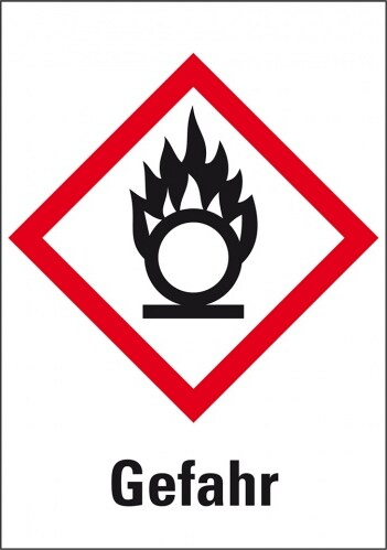 Dreifke® Aufkleber I Gefahrensymbol Flamme über Kreis GHS 03, Gefahr, Folie, 18x26mm, 500/ROL, GHS-Verordnung