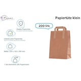 thumbnail of Papiertüten klein, 200 Stück Papiertaschen, Papiertragetaschen braun, 32 x16 x 39 cm, flacher Henkel, umweltfreundlich