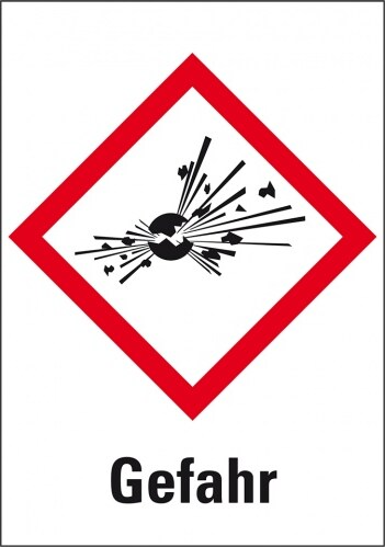 Dreifke® Aufkleber I Gefahrensymbol Explodierende Bombe GHS 01, Gefahr, Folie, 18x26mm, 30/Bogen, GHS-Verordnung