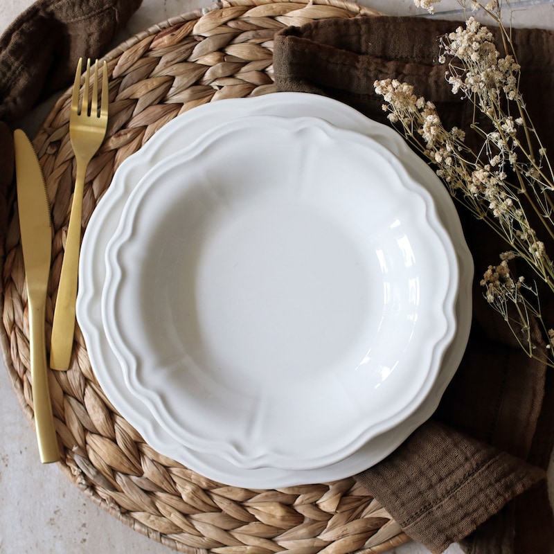 Lot De 6 Assiettes Plates Gaïa 26cm En Grès - Vaisselle Moderne Résistante Micro-ondes