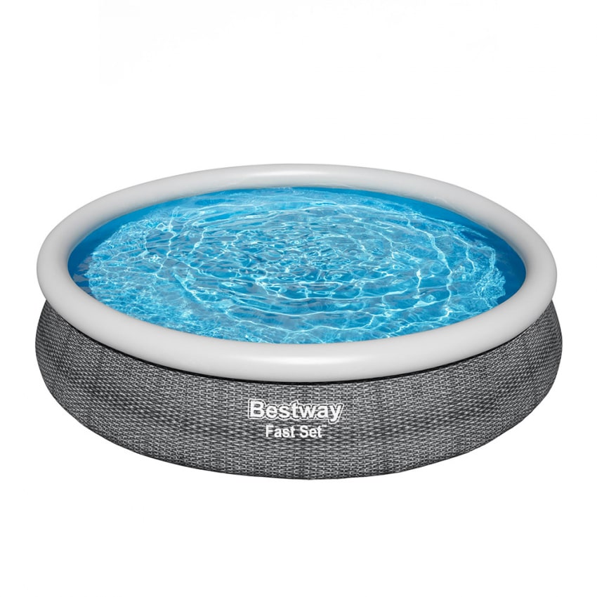 Bestway Fast Set runder aufblasbarer Pool mit Filterpumpe, graue Rattanoptik, 366 x 76 cm