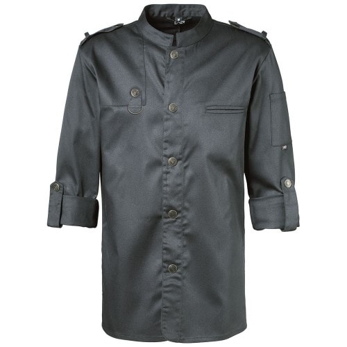 222 - Kochjacke Bikerstyle, Langarm verstellbar, Druckknöpfe : graphit 65% Polyester 35%Baumwolle 220 g/m² 5XL