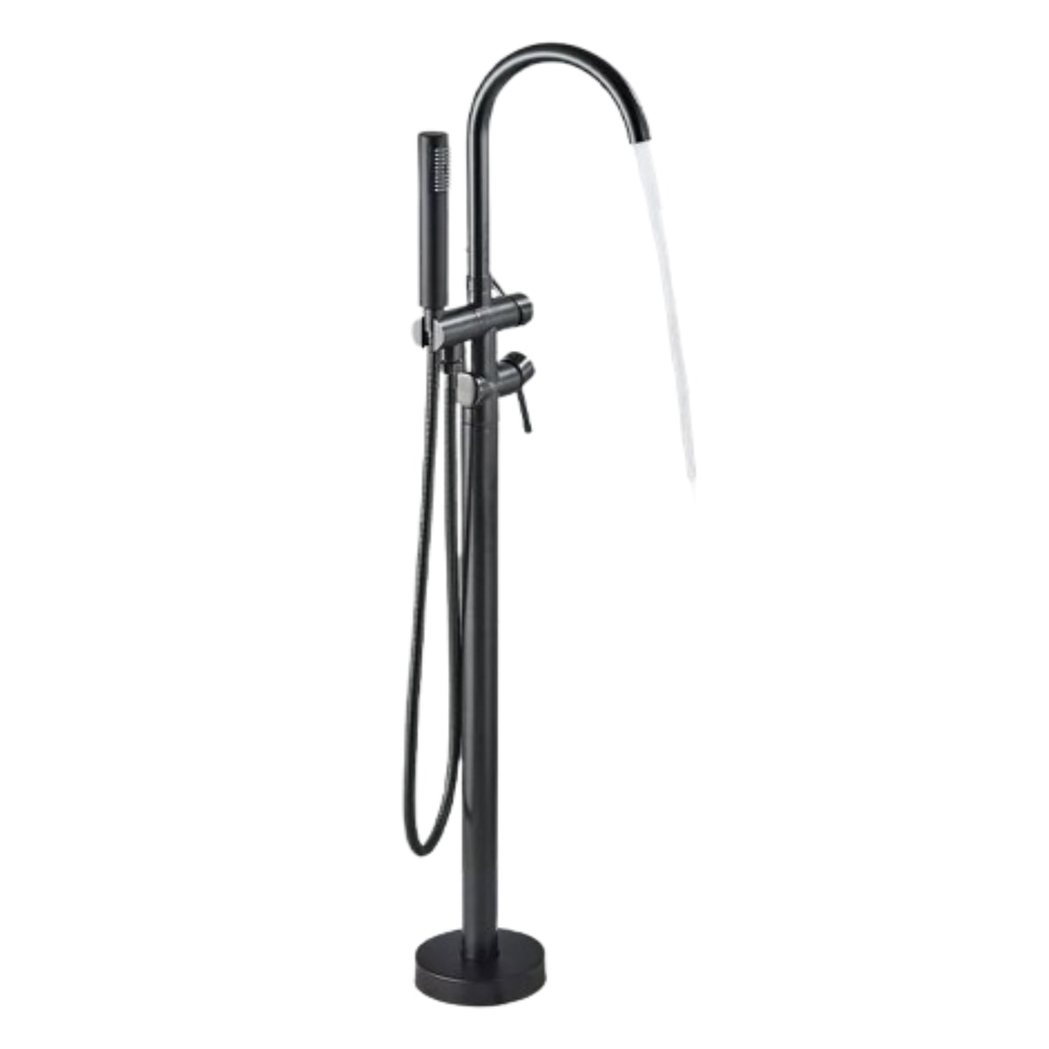 JANA | Torneira para banheira independente premium em preto | Fixação de pavimento em aço inox com chuveiro de mão | montagem no chão hotel