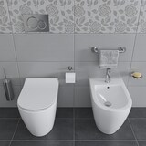 thumbnail of Coppia Sanitari Filomuro Filo Muro Filo Parete Vaso WC E Bidet Design Moderno In Ceramica Copriwater Chiusura Soft Close Rallentata Bianco Lucido