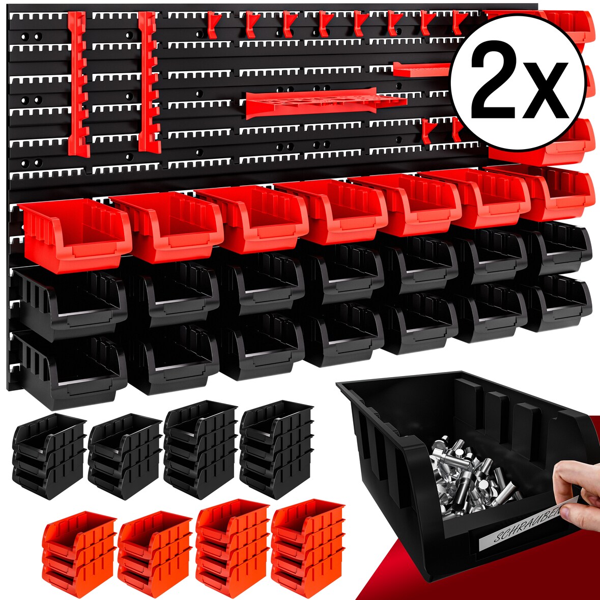 Deuba Wandregal mit Stapelboxen und Werkzeughalter Werkstattregal 86tlg 2 Stück