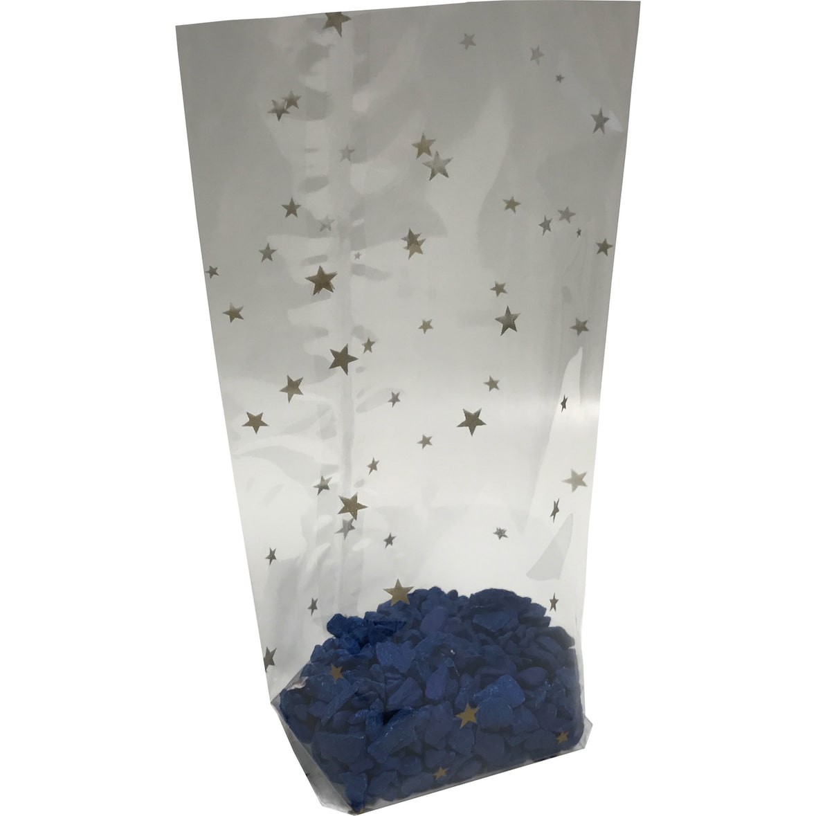 1000x Kreuzbodenbeutel OPP 145 x 235mm transparent mit Sternenmotiv 30my