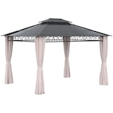 thumbnail of Outsunny cenador de jardín 3,6x3 m gazebo de exterior techo doble de policarbonato 4 cortinas mosquiteras laterales cremallera marco de aluminio patio