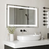 thumbnail of kleankin espejo de baño con luz LED 100x60 cm espejo de pared con interruptor táctil 3 luces ajustable función de memoria marco de aluminio espejo