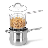 thumbnail of Frittiertopf 3,5L aus Edelstahl mit Frittierkorb & Glasdeckel – Induktion, Gas, Ceran & Elektro – Pommestopf Fritteuse Spülmaschinenfest