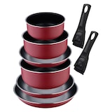 thumbnail of BERGNER Click&Cook - Set aus 3 Bratpfannen Ø18/Ø20/Ø24cm und 3 Stielkasserollen Ø16/Ø18/Ø20cm mit abnehmbaren Griffen aus gepresstem Aluminium, rot