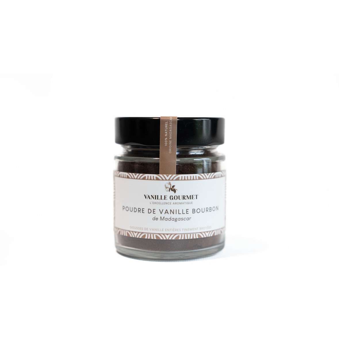 Poudre de vanille Bourbon de Madagascar (gousses de vanille entières et finement broyées), pot en verre de 100 g