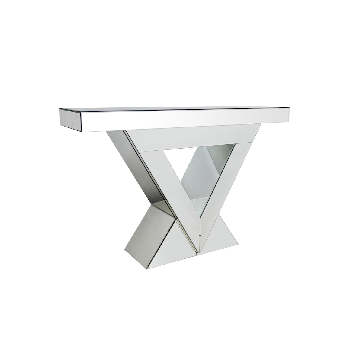 SalesFever Konsolentisch aus MDF mit Spiegelglas | Sockel aus dreieckigen Spiegelelementen | B 120 x T 35,5 x H 80 cm | komplett verspiegelt