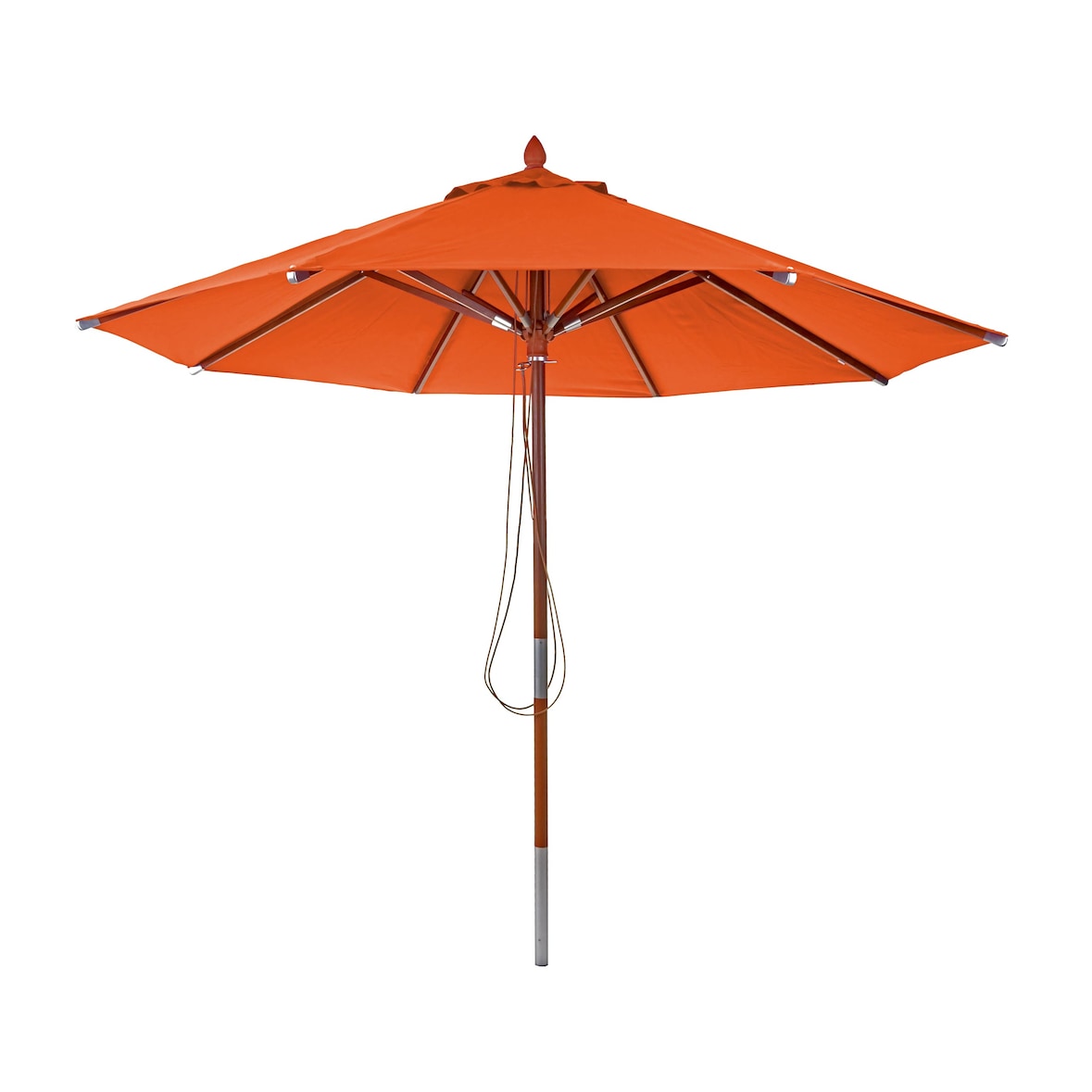Gastronomie Holz-Sonnenschirm HWC-C57, Gartenschirm, Polyester/Holz 14kg, rund Ø3m Seilzug stoßsicher ~ terracotta