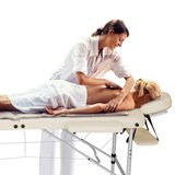 thumbnail of 2 Zonen Massageliege-Set mit Polsterung, Massagerollen und Aluminiumgestellbeige