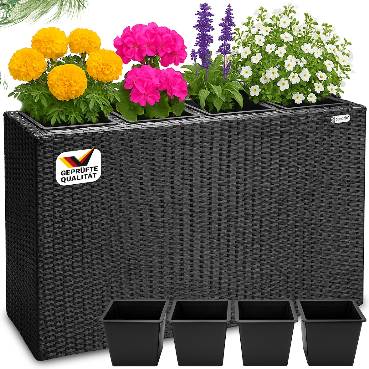 Casaria Poly Rattan Blumentopf herausnehmbar Schwarz
