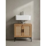 thumbnail of Waschbeckenunterschrank Eiche-Optik 60x60x40 cm mit Türen, Badezimmerschrank mit Rattangeflecht, Unterschrank Stehend, Badschrank Midischrank Klein