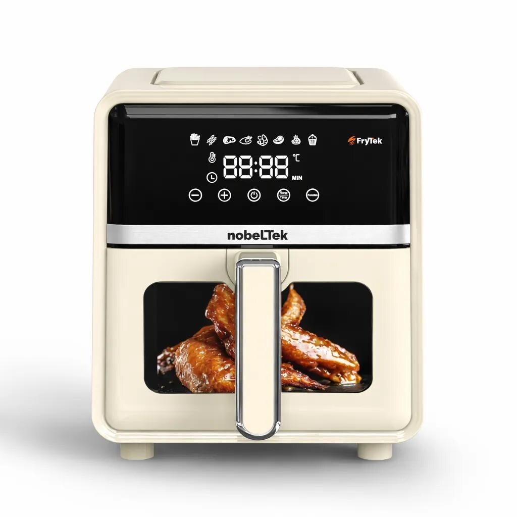 Nobeltek Friggitrice ad Aria 5L Nero Plastica 1400W LCD Digitale Timer 8 Programmi Cestello Esraibile Cucina Sana e Veloce