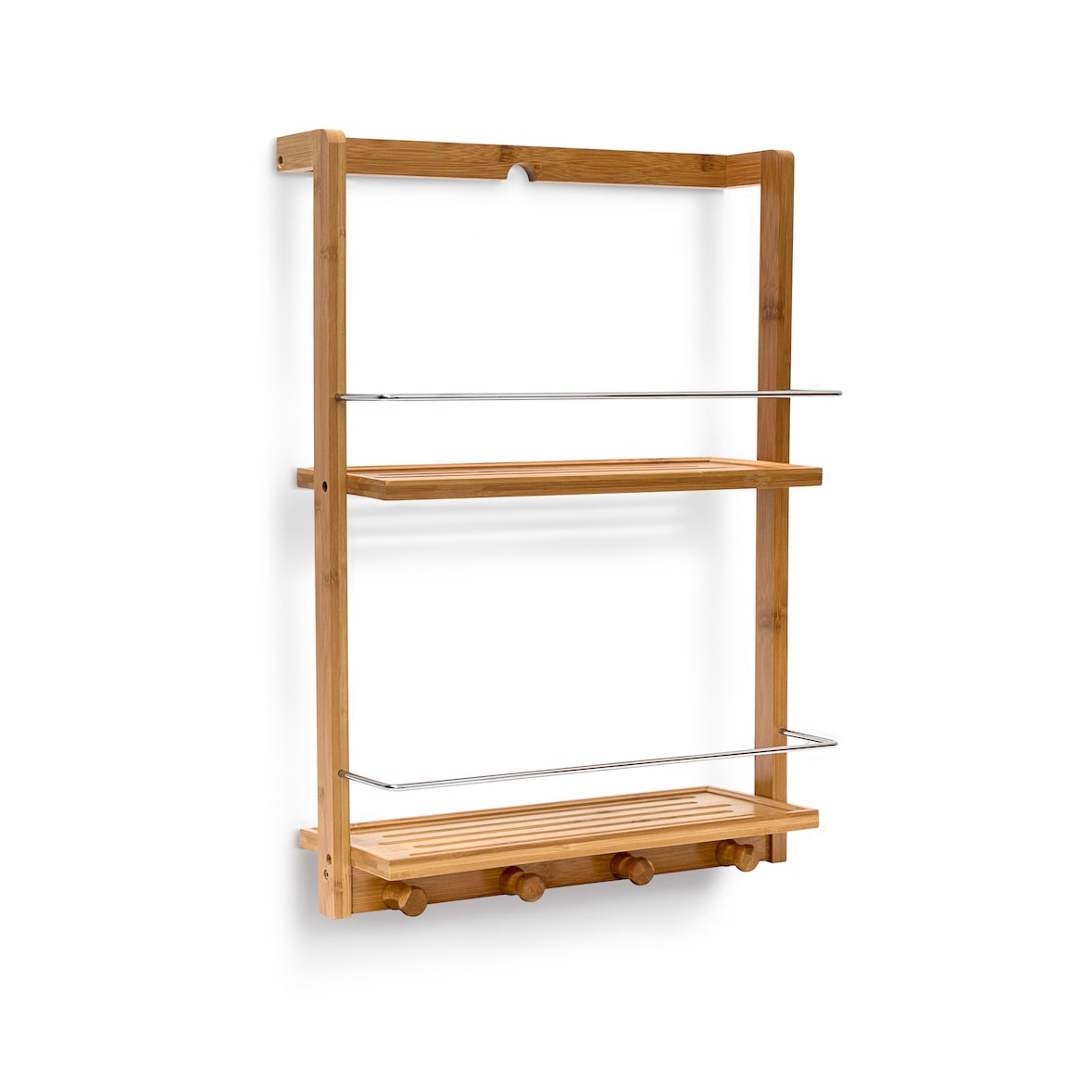 Relaxdays Duschregal Bambus HxBxT:53x38x15,5cm, 2 Ablagen, feuchtigkeitsresistent, Hängeregal mit 4 Haken, natur