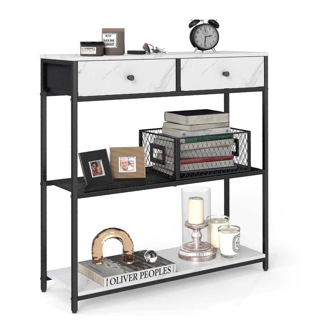 Helloshop26 - Mesa de apoio estreita para hall de entrada com 2 gavetas de tecido mesa de apoio/lateral de 3 níveis 24 x 76 x 80 cm 12_0008000