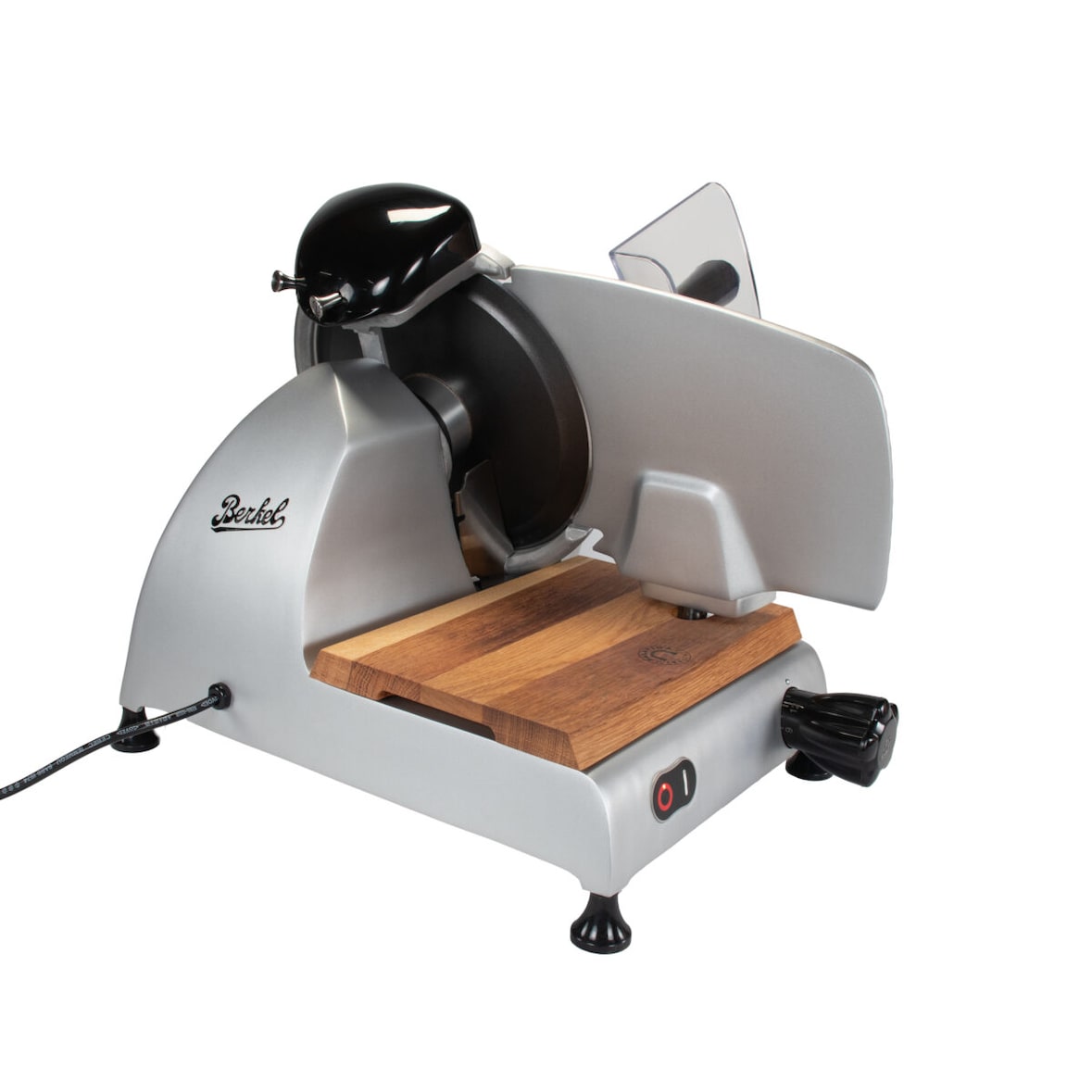 Berkel Red Line 250 Grau Teflon, Original Profi-Aufschnittmaschine, Messerdurchmesser 25 cm + Einlegebrett Fassholz