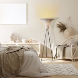 thumbnail of SalesFever Staande lamp met rieten kap 152 cm | lampenkap palmblad | zwart gesatineerd metalen frame | B 55xD55xH152cm | naturel-zwart