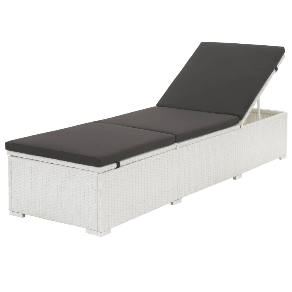 Helloshop26 - Transat chaise longue bain de soleil lit de jardin terrasse meuble d'extérieur avec coussin résine tressée blanc 02_0012506