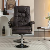 thumbnail of Massagesessel Relaxsessel mit Liegefunktion 5-Punkt-Massage Heizfunktion Drehbar PU Leder Fußhocker 79x79x106 Braun