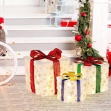 thumbnail of COSTWAY Set van 3 LED-cadeaudozen, kerstversiering met 48 warmwitte LED's en timer, waterdichte kerstdoos