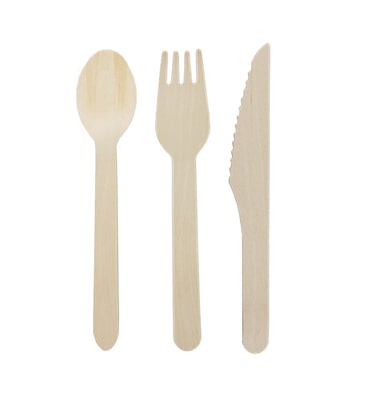 MONOUSO - Set Posate Legno Forchetta, Coltello e Cucchiaio (600 Pezzi)