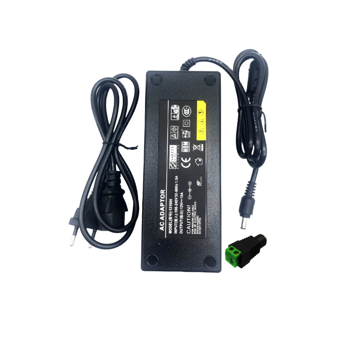Fuente de Alimentación Transformador Enchufable 110/220V AC a 12V DC 120W 10A, Cable 1m y Conector Hembra