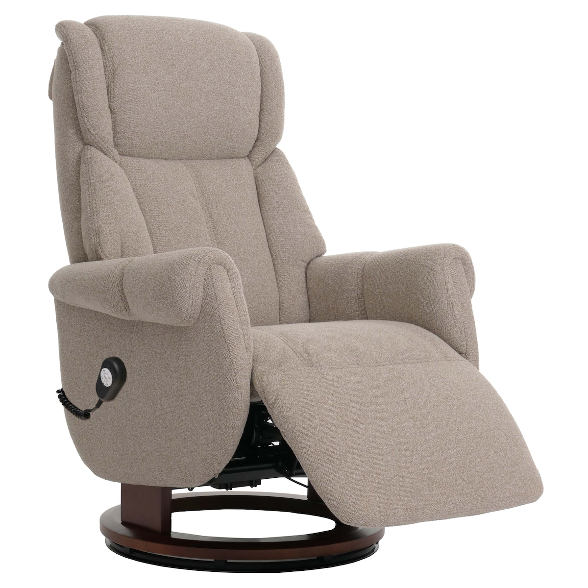 MCA Relaxsessel + Aufstehhilfe HWC-N58, Fernsehsessel Sessel Fußstütze Bouclé Stoff Holz ~ braun, Holz walnussfarben