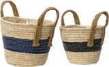 thumbnail of 2 Blumentöpfe geflochten 14-17cm - Übertopf Blumen Pflanzen Korb Henkel Flechtkorb Aufbewahrung Blumenkorb Pflanzenkorb Indoor Deko Natur Blau Schwarz