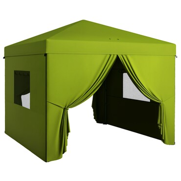 Tenda Dobrável 3x3 m Tenda de Jardim com 4 Paredes Laterais 2 Janelas de Malha Altura Ajustável Impermeável e Anti-UV Verde