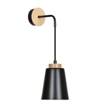thumbnail of Applique 1 Luce Lancillotto A Cono In Acciaio Nero E Legno Naturale