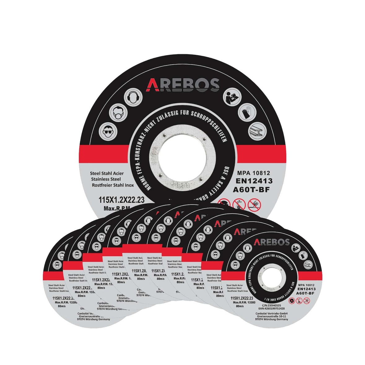 Dischi da taglio Dischi flessibili Ø115 mm Ammissione 22,2mm Spessore 1mm 100 Pezzi