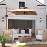 thumbnail of Outsunny sombrilla de jardín 300x198x252 cm parasol excéntrico de aluminio con manivela inclinación ajustable doble techo base cruzada giratoria 360°