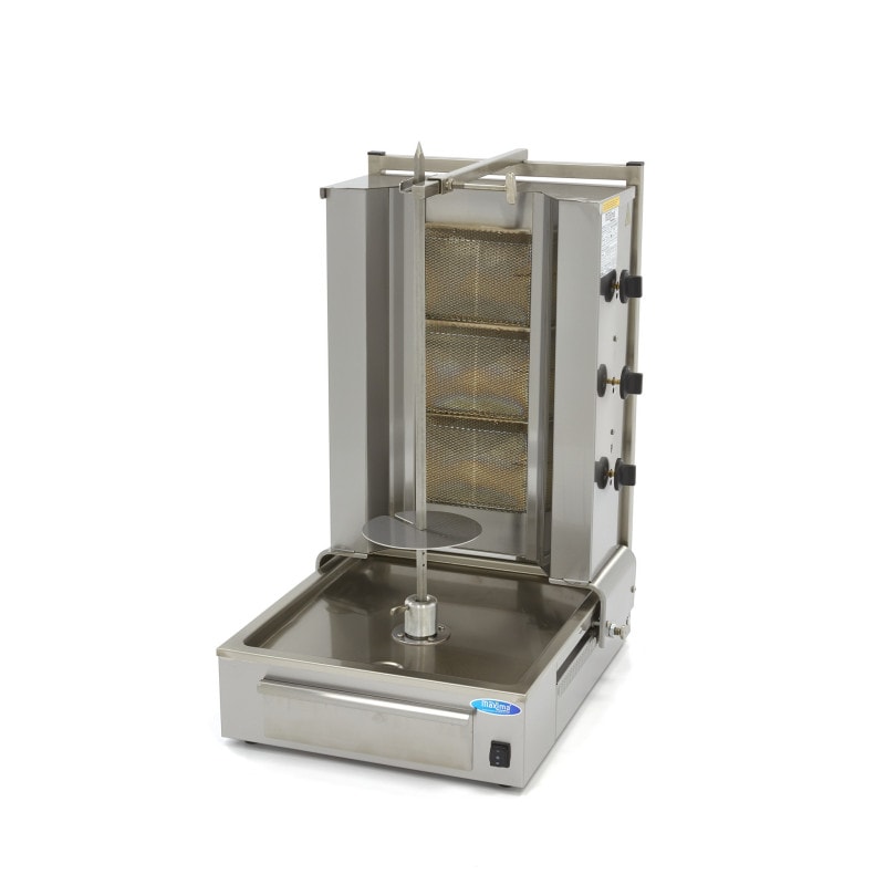Maxima - 9370210 Gas Kebab Grill met 3 branders, vleescapaciteit 40 kg, verstelbare spies - 54.7x68.6x92.7 cm