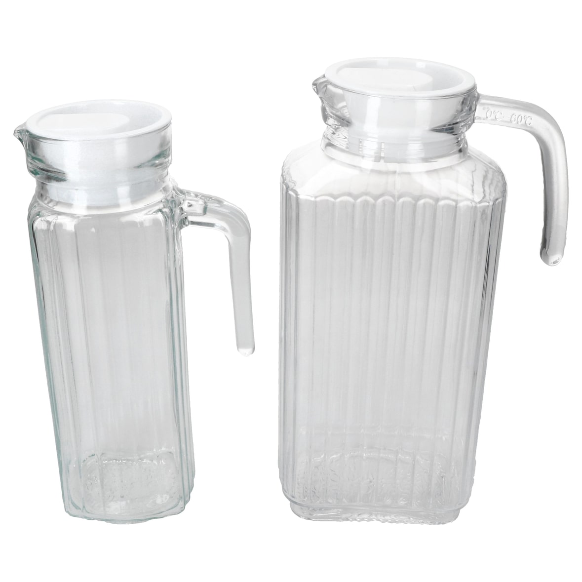 2x LIMA & LAMA Kühlschrankkrug mit Deckel weiß 0,95L & 1,8L Glas-Karaffe Kanne