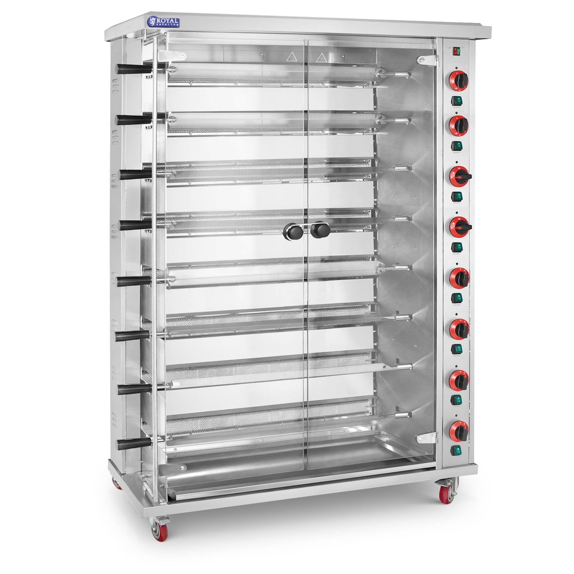 Royal Catering  Asador de pollos a gas - 8 espadas - con iluminación y ruedas -