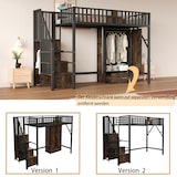 thumbnail of Metall-Hochbett 90x200 cm in Schwarz mit modernem Geländerdesign, integrierter Leiter und großzügigem Stauraum mit Kleiderschrank und Schubladen
