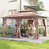 thumbnail of Outsunny cenador de jardín 3x4 m gazebo de exterior con paredes laterales doble techo 6 puertas con cremallera y 8 orificios de drenaje para terraza