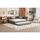 thumbnail of Ausziehbares Schlafsofa 140x200 mit Lattenrost, Polsterbett aus Samt, multifunktionales Sofa-Bett, komfortables Schlafzimmerdesign, Grau