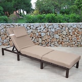 thumbnail of Espreguiçadeira em poli-rattan HWC-A51, espreguiçadeira de jardim para relaxar ~ Castanho Premium, almofadas creme