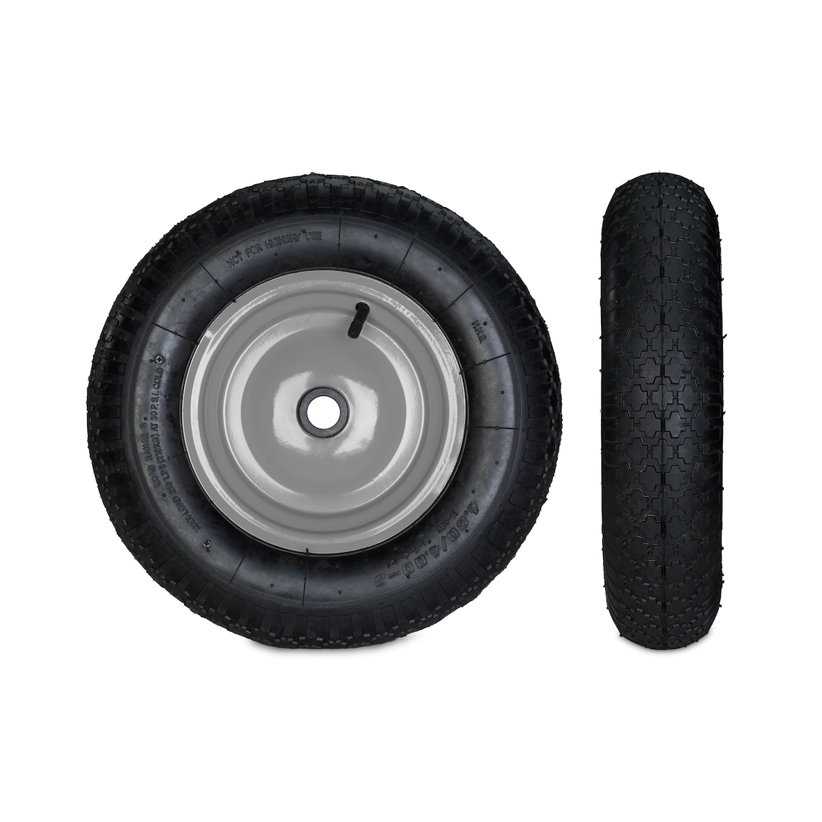 Relaxdays Schubkarrenrad 4.80 4.00-8, luftbereift, Stahlfelge, 3 Adapter, Ersatzrad Schubkarre, bis 120 kg, schwarz-grau