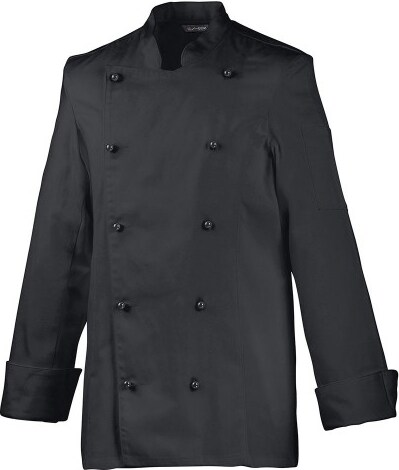 214 - Damenkochjacke Langarm, tailliert : schwarz 65% Polyester 35%Baumwolle 220 g/m² XS