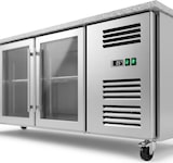 thumbnail of Romux® Kühltisch mit 4 Glastüren 223x70 cm mit Marmor-Arbeitsplatte und Luftkühlung | Theken Kühlschrank aus Edelstahl mit 553 L und 850 W